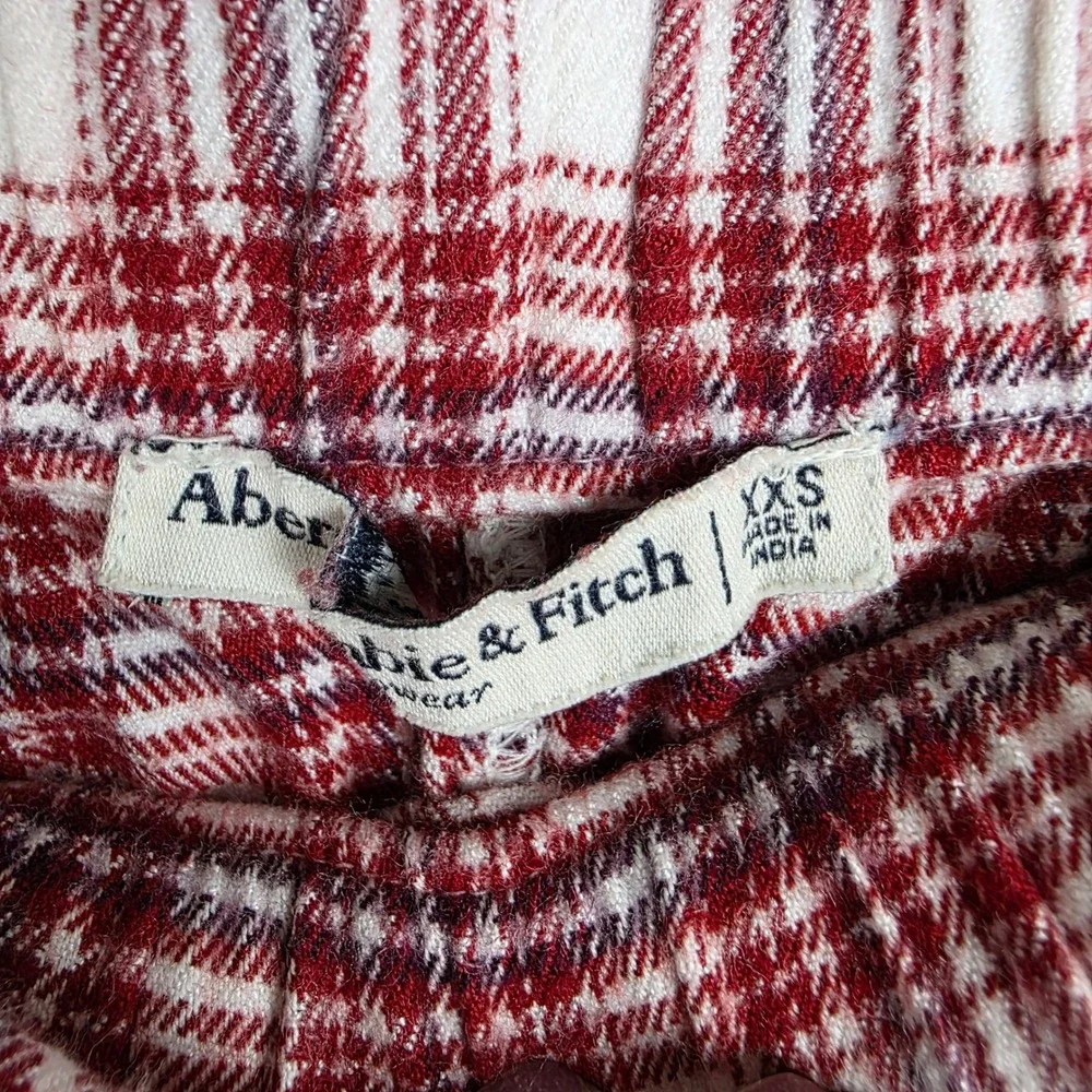 Abercrombie & Fitch Red Plaid Pajama‎ Set Women Small Top XXS Pants Cotton Blend